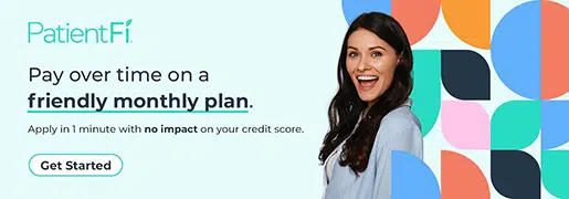 PatientFi logo with 'Pay Over Time on a Friendly Monthly Plan' text, offering flexible financing options for plastic surgery and aesthetic treatments at Advanced Institute for Plastic Surgery.