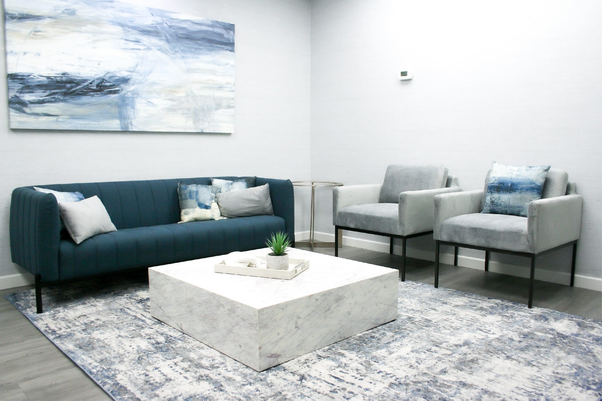Lobby of the Advanced Institute for Plastic Surgery office in Redlands, CA, featuring a welcoming and modern design.